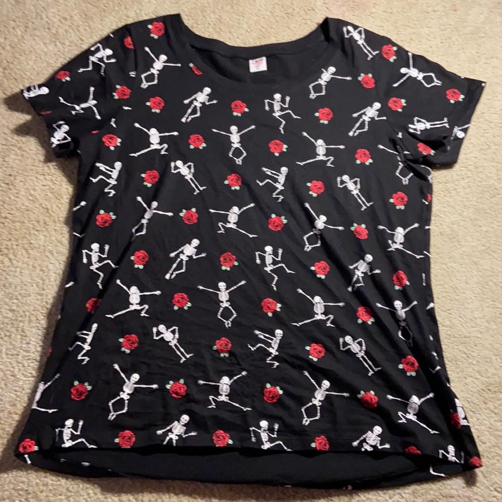 Red,Black,White Skeleton Rose shirt